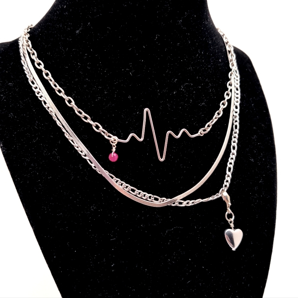 Genuine Ruby Heartbeat Pendant Necklace Set